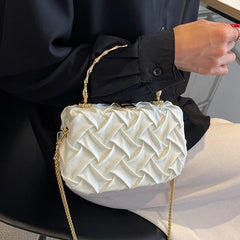 Braided Fabric Small Shoulder Box Bag Metal Handle Crossbody Handbag Tote