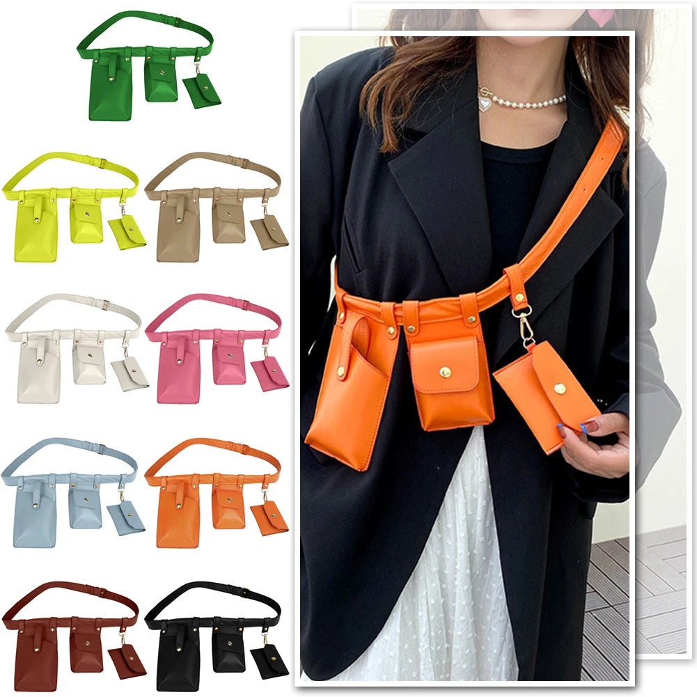 Women Leather Fanny Pack Waterproof Waist Bag with Multi-pocket Design