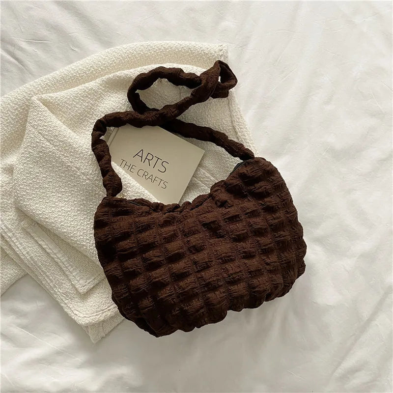 Women Bubble Bags Solid Portable Shoulder Bags Lady Casual Tote Bags