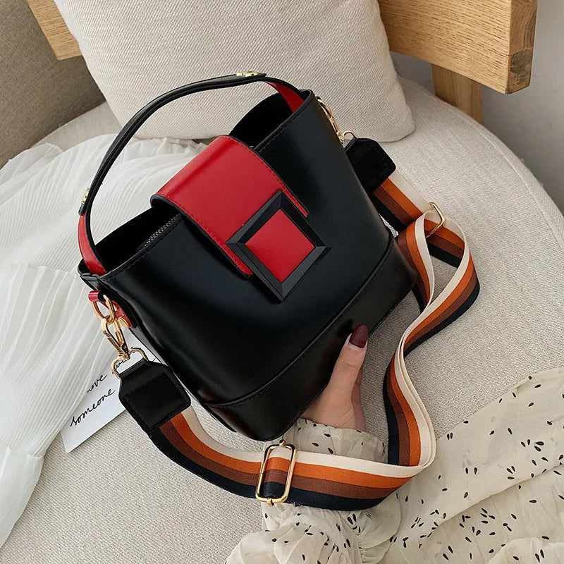 Women Bucket Bag Temperament PU Leather Messenger Bag