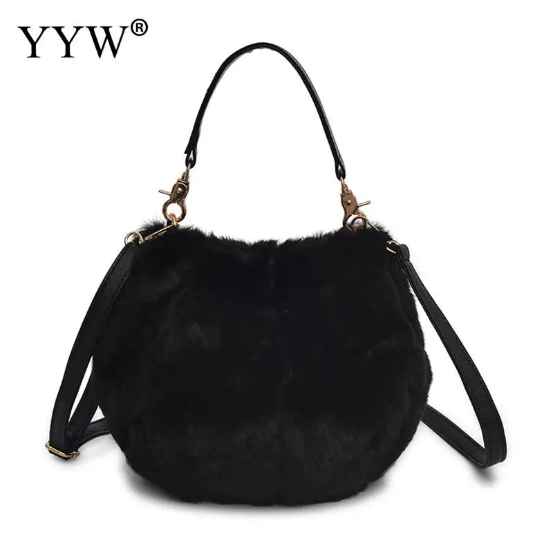 Leopard Print Bucket Bag Plush Shoulder Tote Crossbody Winter Handbag