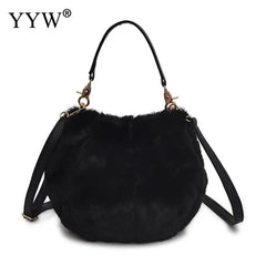 Leopard Print Bucket Bag Plush Shoulder Tote Crossbody Winter Handbag