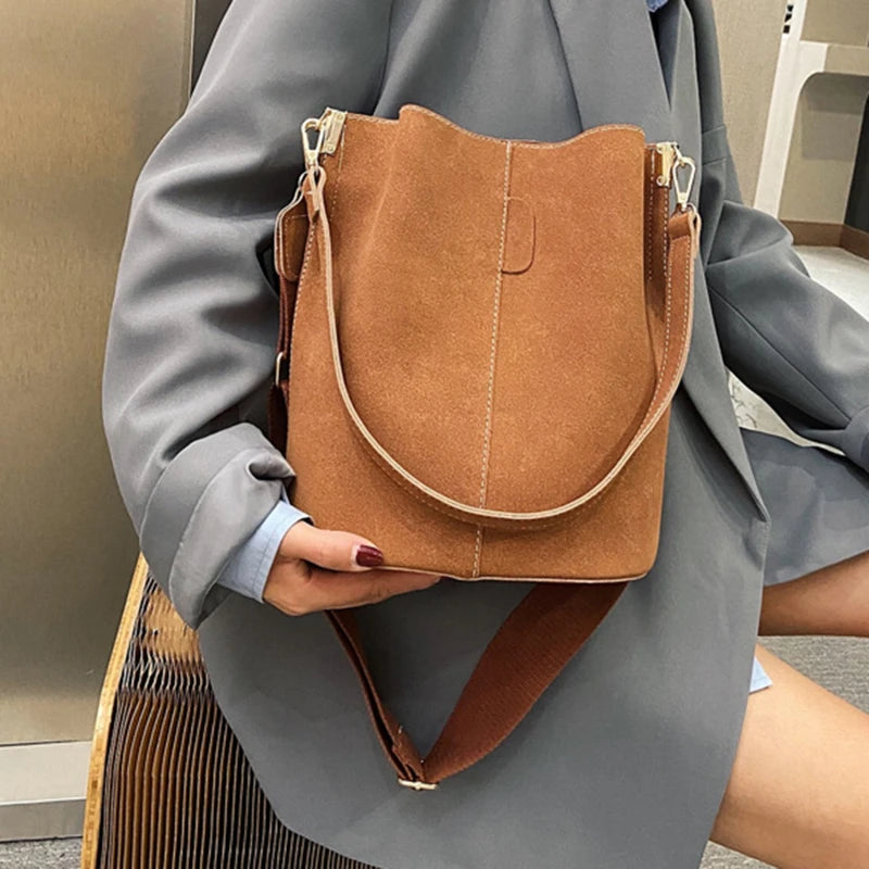 Women Bucket Bag PU Leather Shoulder Bag Large Capacity Lady Crossbody Bags