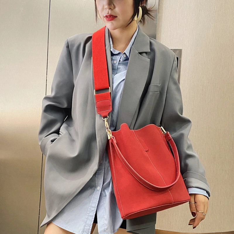 Women Bucket Bag PU Leather Shoulder Bag Large Capacity Lady Crossbody Bags