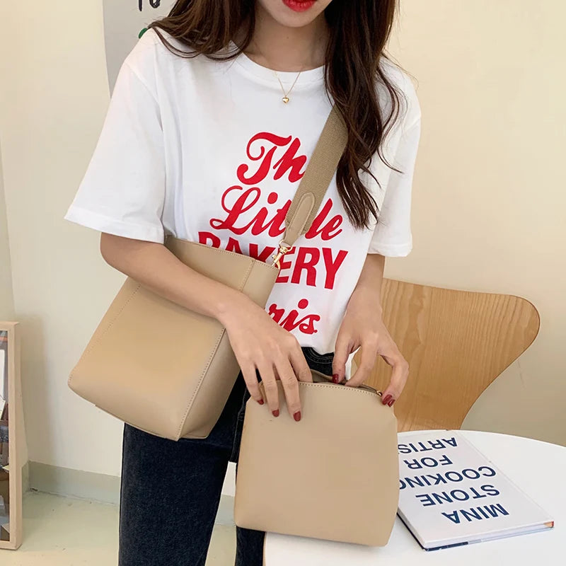 Women Shoulder Bag PU Leather Totes Crossbody Handbag 2Pcs bolsos