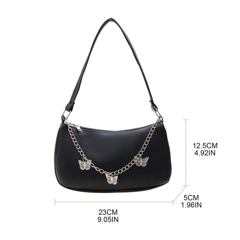 Women Butterfly Chain Shoulder Bag PU Leather Underarm Bag