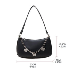 Women Butterfly Chain Shoulder Bag PU Leather Underarm Bag