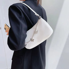 Women Butterfly Chain Shoulder Bag PU Leather Underarm Bag
