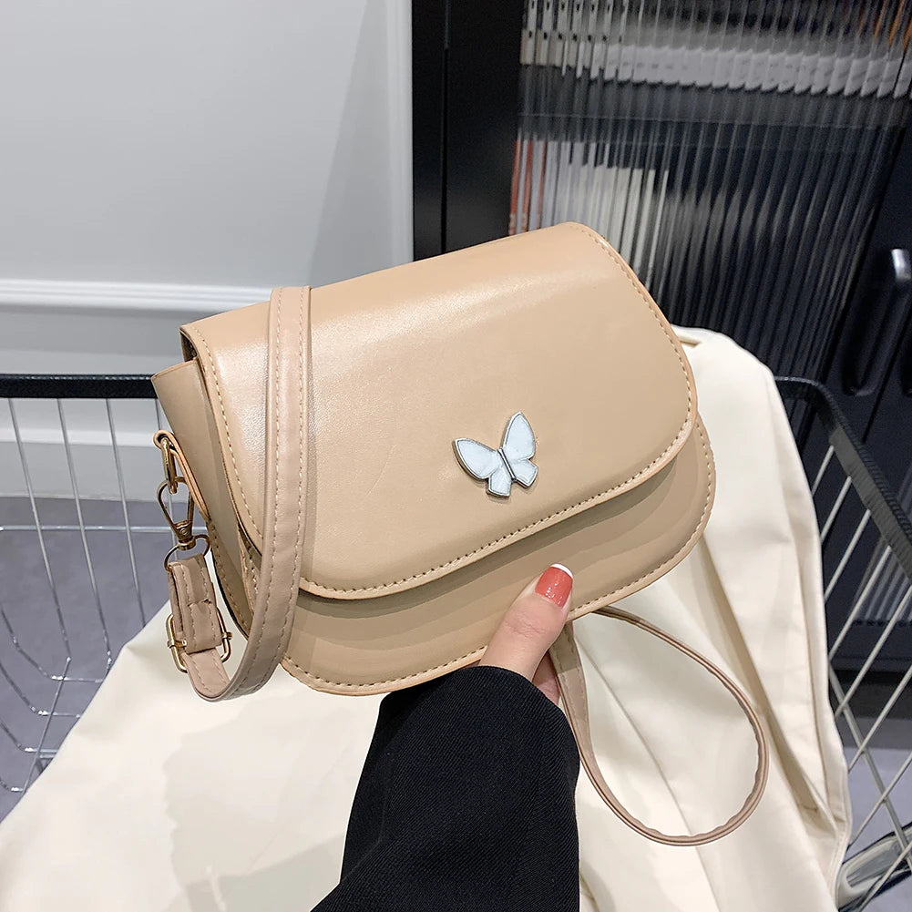 Women Butterfly Shoulder Crossbody Bag Solid Leather Flap