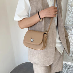 Women Butterfly Shoulder Crossbody Bag Solid Leather Flap