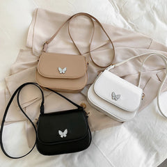 Women Butterfly Shoulder Crossbody Bag Solid Leather Flap