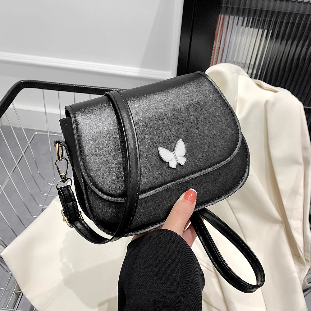 Women Butterfly Shoulder Crossbody Bag Solid Leather Flap
