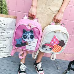 Women Candy Cat Ita Bag Clear Transparent Backpack School Bags