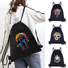 Japanese Cartoon Print Canvas Gym Backpack Drawstring Shoulder Bag