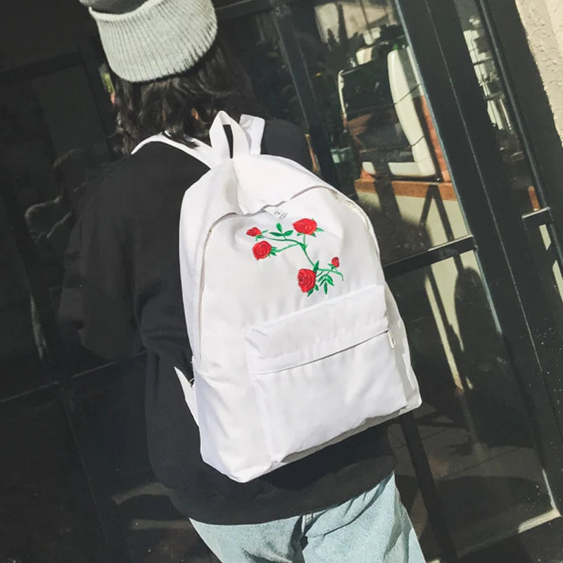 Floral Canvas Backpack Anti-theft School Bags Multifunction Rucksack