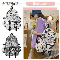 Women Canvas Backpacks Cow Printing Funny College Rucksack Large Capacity