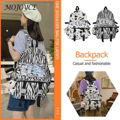 Women Canvas Backpacks Cow Printing Funny College Rucksack Large Capacity