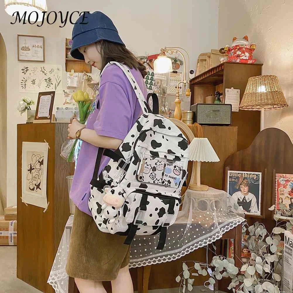 Women Canvas Backpacks Cow Printing Funny College Rucksack Large Capacity