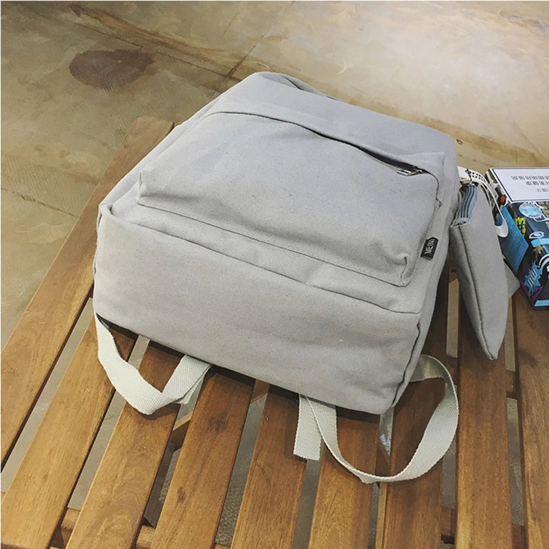 Women Canvas School Backpacks for Teenage Girls 2 Pcs Rucksack Bag