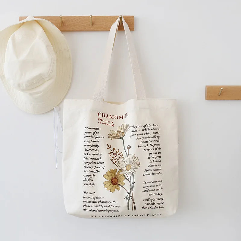 Women Canvas Large Capacity Shoulder Tote Floral Shopper Bag
