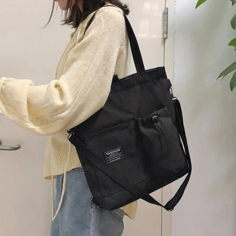 Women Canvas Bag Zipper Shoulder Bag Large Capacity Tote Eco Shopping Bags