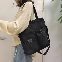 Women Canvas Bag Zipper Shoulder Bag Large Capacity Tote Eco Shopping Bags