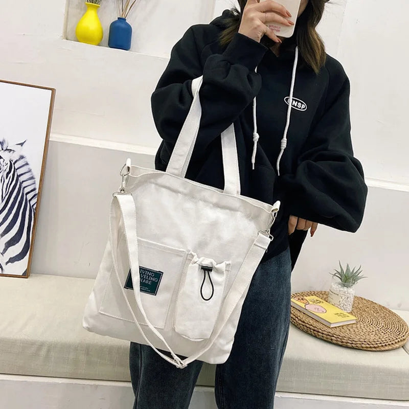 Women Canvas Shoulder Bag Large Capacity Reusable Shopper Eco Shopping Tote