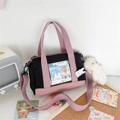 Women Canvas Bag with Bear Pendant Small Shoulder Bags