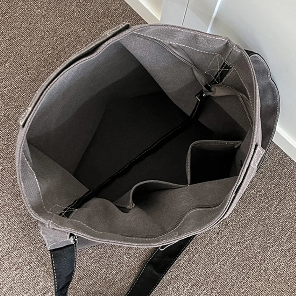 Women Canvas Shoulder Bag Large Capacity Shopping Handbag Soft Casual School