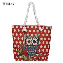 Embroidered Owl Shoulder Bag, Large Capacity, Casual Canvas, Women's Handbag