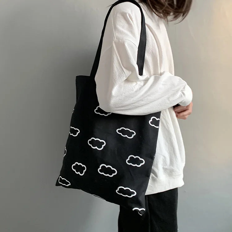 Clouds Printed Canvas Tote Bag for Girls