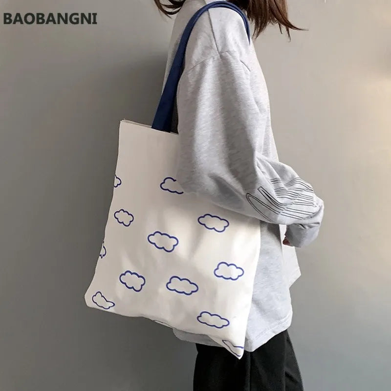 Clouds Printed Canvas Tote Bag for Girls
