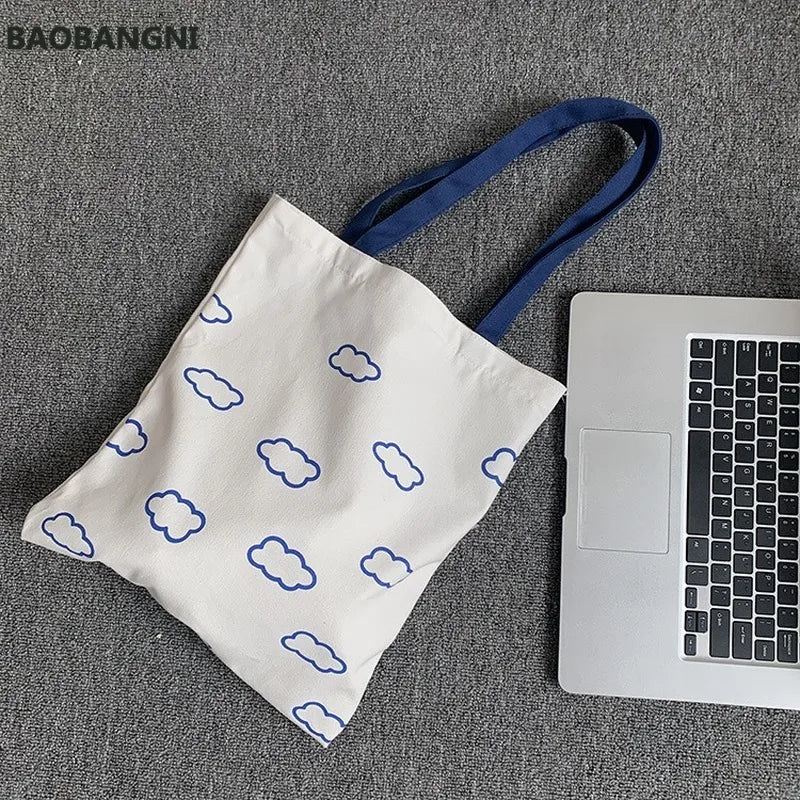 Clouds Printed Canvas Tote Bag for Girls