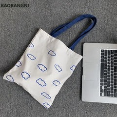 Clouds Printed Canvas Tote Bag for Girls