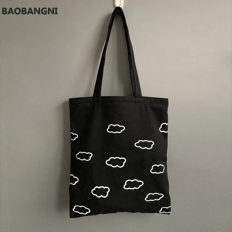 Clouds Printed Canvas Tote Bag for Girls