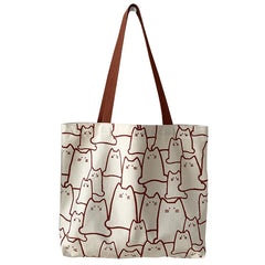 Women Canvas Handbag Large Capacity Shopper Bag Cat Tote Bag with Zipper