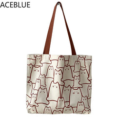 Canvas Cat Tote Bag with Zipper