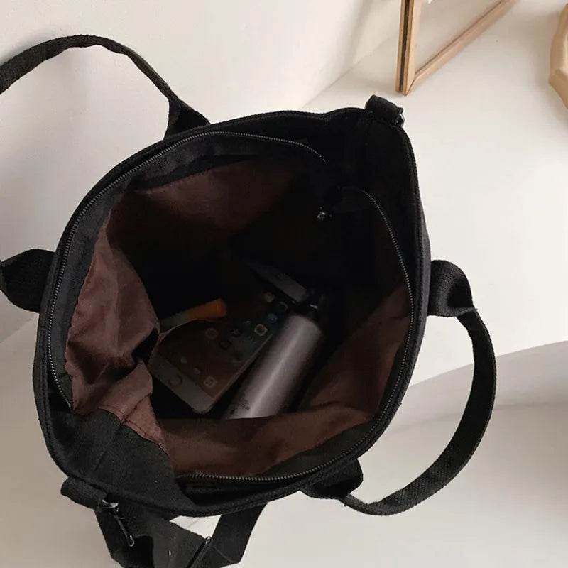 Women Canvas Handbag Shoulder Bag Solid Crossbody Bag Casual Tote