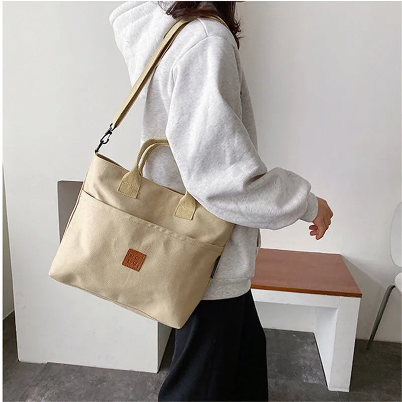 Women Canvas Handbag Shoulder Bag Solid Crossbody Bag Casual Tote