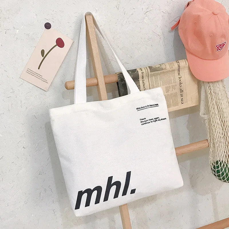 Canvas Shoulder Bag Letter Print Ladies Casual Tote Large Capacity Beach Bag