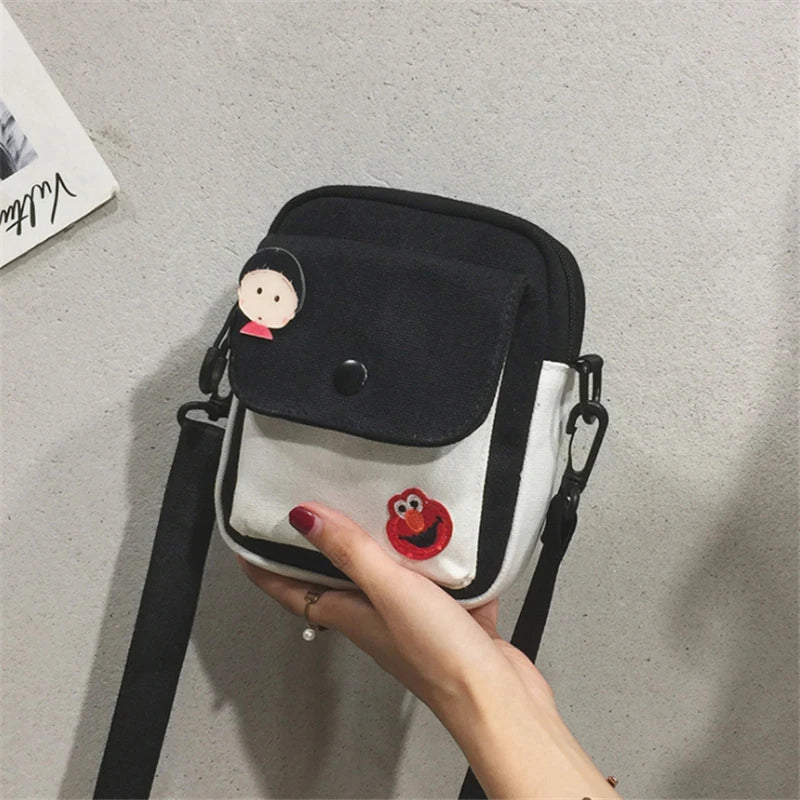 Women Canvas Mini Student Bag Cell Phone Crossbody Casual Ladies Shoulder Bag