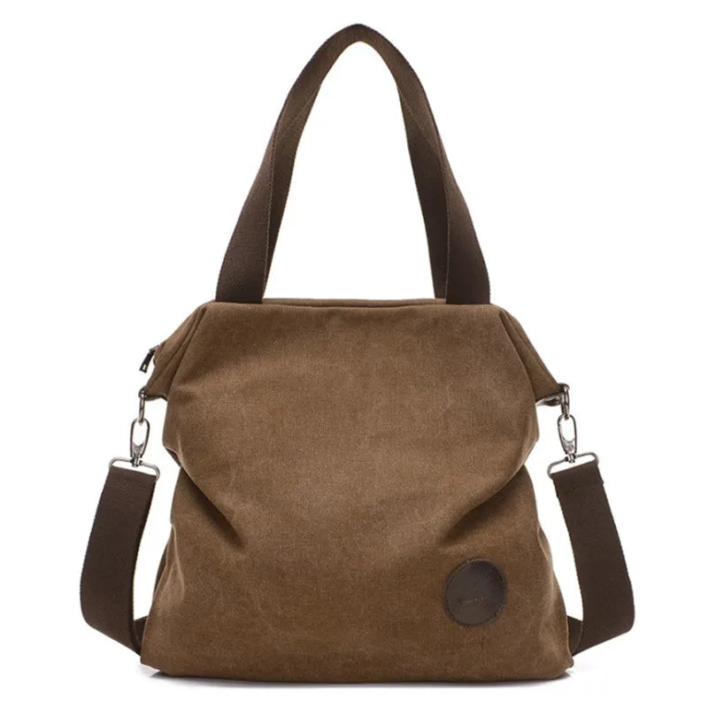 Women Canvas Large Capacity Casual Tote Bag Solid Shoulder Bag