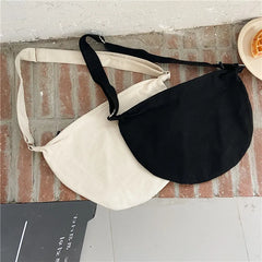 Canvas Messenger Bag Large Capacity Shoulder Bag Zipper Semicircle Shape