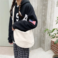 Large Capacity Canvas Messenger Bag Women Shoulder Crossbody Zipper Purse