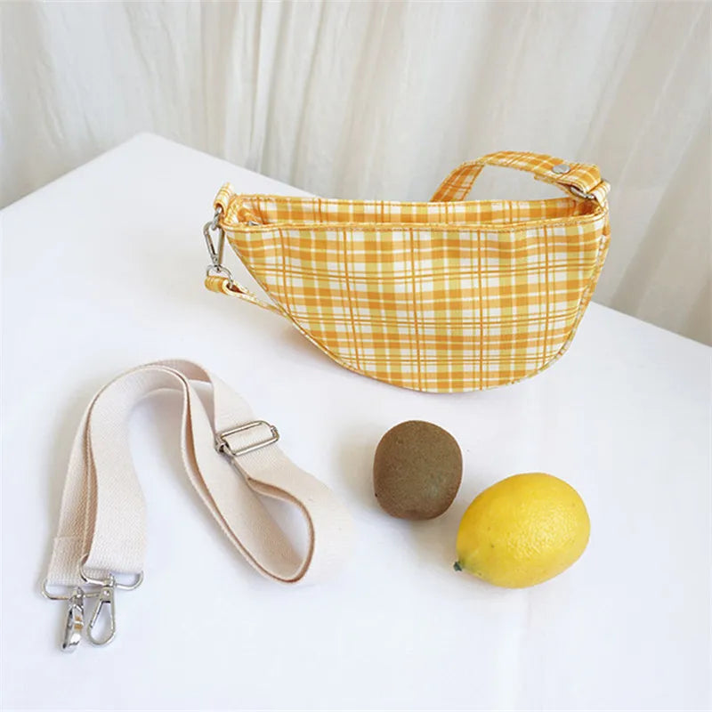Canvas Saddle Handbag Small Plaid Crescent Shoulder Bag Irregular Hand Bags