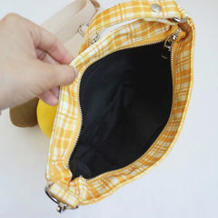 Canvas Saddle Handbag Small Plaid Crescent Shoulder Bag Irregular Hand Bags