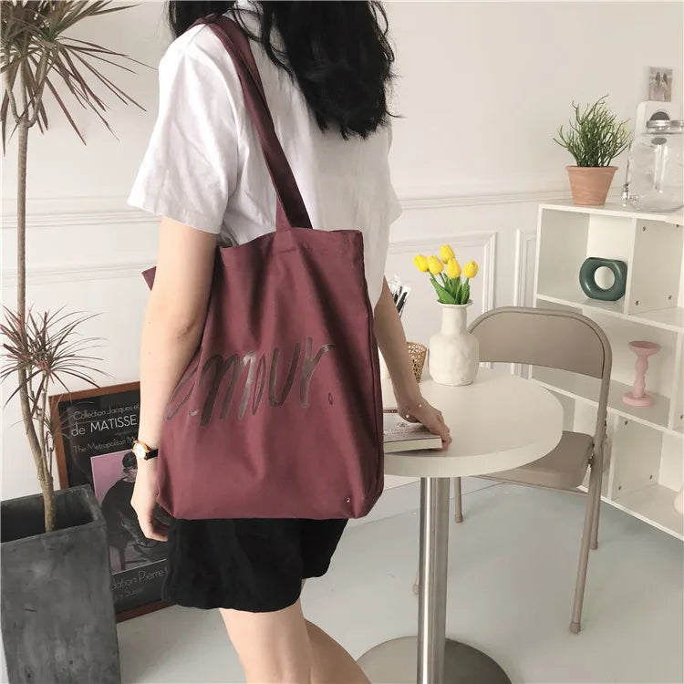 Women Canvas Shopping Bag Female Cloth Shoulder Bag Environmental Storage Handba