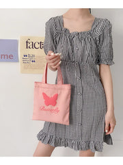Sweet Embroidered Canvas Shopping Bag for Women