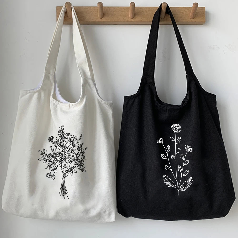 Vintage Print Canvas Shoulder Bag Eco Handbag Tote Grocery Shopper