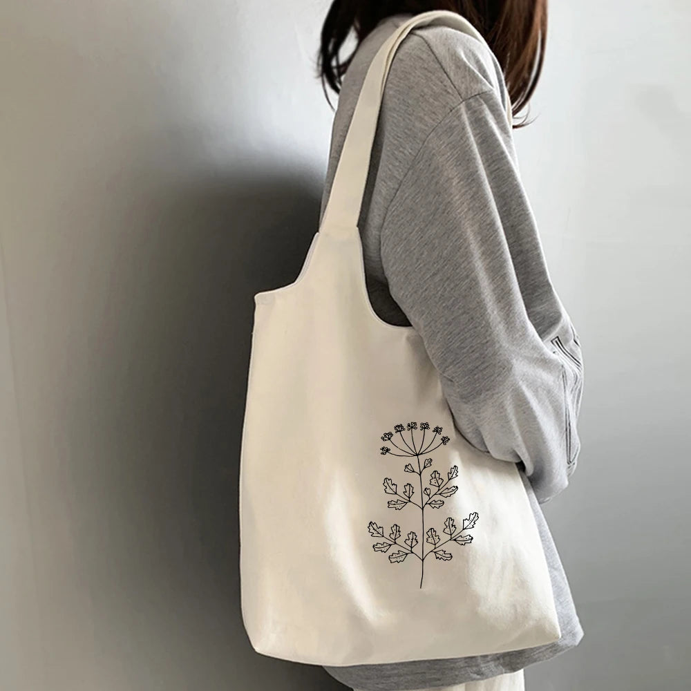 Vintage Print Canvas Shoulder Bag Eco Handbag Tote Grocery Shopper